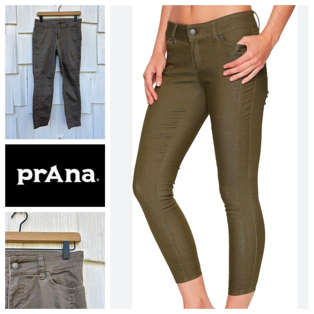 PrAna Carlotta Crop Pants Organic Cotton Stretch Olive Green Slim Fit Size 4